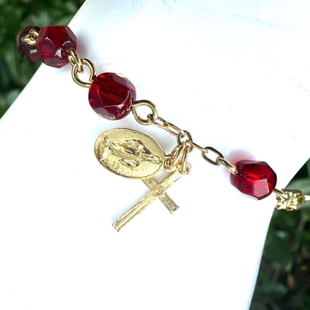Avon Red Crystal Gold tone cross charm  Bracelet